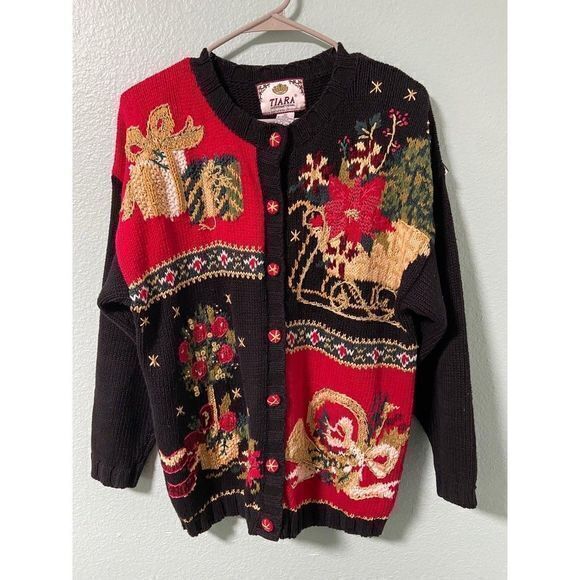 Vintage Tiara Internationl Women's‎ Red Christmas Holiday Sweater Medium - Picture 1 of 9